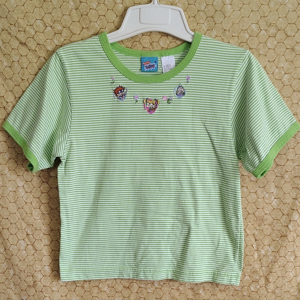 Vintage Rugrats Nickelodeon Embroidered Green Tee Shirt 90's Y2K Size 10/12 Girl